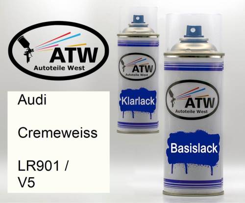 Audi, Cremeweiss, LR901 / V5: 400ml Sprühdose + 400ml Klarlack - Set, von ATW Autoteile West.